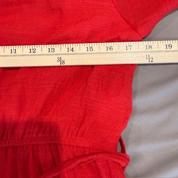 BaeVely One Shoulder Ruffle Red Mini Dress Elastic Waist Lined Size Medium - Picture 8 of 11